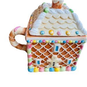 Candyland Gingerbread Teapot  House 6"Christmas Colorful Festive No Chips/Cracks